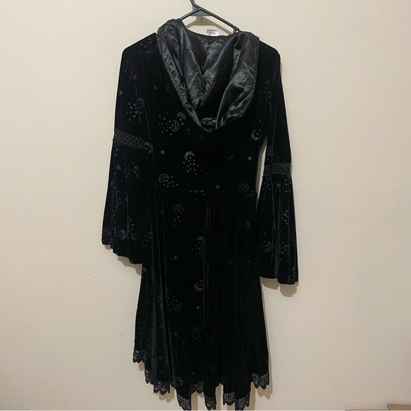 Spirit Witchy Coven Goth dress velvet bell sleeve high low Halloween costume S - Picture 6 of 11